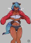  abs absurd_res anthro athletic athletic_female barely_visible_genitalia barely_visible_pussy big_breasts blue_hair bodily_fluids brand_new_animal breasts brown_body brown_fur canid canine cleavage clothed clothing dipstick_hair dipstick_tail female fur genitals gloves_(marking) hair hi_res jacket mammal markings michiru_kagemori nickstick pussy raccoon_dog red_clothing red_jacket red_topwear shirt smile solo studio_trigger sweat tail_markings tanuki topwear undressing white_clothing white_shirt white_topwear 