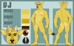  absurd_res anthro barefoot brown_eyes cervid cervine dj_strap fangs fcsimba feet fur hi_res hooves horn male mammal model_sheet muntjac nude solo yellow_body yellow_fur 