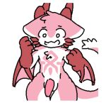  anthro dragon dragontim genitals horn male penis pink_body pink_penis shocked simple_background solo thick_thighs white_background white_eyes wings 