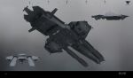  3d caldari_state_(eve_online) commentary concept_art cruiser eve_online gradient gradient_background grey_theme highres logo machinery military military_vehicle multiple_views no_humans photorealistic realistic science_fiction ship sobaku-chiuchiu spacecraft thrusters warship watercraft 