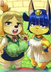  2022 5_fingers animal_crossing ankha_(animal_crossing) anthro breasts canid canine canis clothed clothing digital_media_(artwork) domestic_cat domestic_dog eyebrows eyelashes felid feline felis female fingers inner_ear_fluff isabelle_(animal_crossing) legwear looking_at_viewer mammal nintendo nipple_outline open_mouth pornomagnum shih_tzu toy_dog tuft video_games 