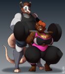  2019 abstract_background absurd_res anthro athletic athletic_anthro athletic_male barbell barbell_squats beard biceps big_breasts blush bodily_fluids bottomwear breast_squish breasts brown_bear brown_body brown_fur brown_hair canon_couple claws cleavage clothed clothing crop_top curvaceous curvy_figure digital_drawing_(artwork) digital_media_(artwork) duo exercise eyelashes facial_hair feet female fingers fur green_eyes grey_body grey_fur hair hi_res hourglass_figure huge_breasts long_tail male mammal marsupial multicolored_body multicolored_fur muscular muscular_anthro muscular_male orange_hair phalangeriform roadie_(roadkillremy) sharp_teeth shirt short_hair shorts simple_background smile spandex squatting_position squish superix sweat tan_body tan_fur tank_top teeth thick_thighs tight_clothing toe_claws toes topwear two_tone_body two_tone_fur ulyssa_(roadkillremy) ursid ursine voluptuous watermark weightlifting wide_hips workout yellow_eyes 