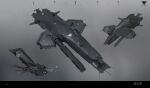  3d caldari_state_(eve_online) commentary concept_art cruiser eve_online gradient gradient_background grey_theme highres logo machinery military military_vehicle multiple_views no_humans photorealistic realistic science_fiction ship sobaku-chiuchiu spacecraft thrusters warship watercraft 