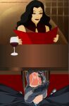  asami_sato avatar_(series) feet foot_focus footjob highres non-web_source pantyhose precum precum_drip shoes shoes_removed the_legend_of_korra thighhighs under_table 