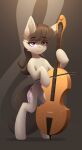  2022 absurd_res black_hair black_tail bow_(stringed_instrument) bowed_string_instrument cello cutie_mark digital_media_(artwork) earth_pony equid equine female friendship_is_magic fur grey_body grey_fur hair half-closed_eyes hasbro hi_res holding_object horse inner_ear_fluff looking_at_viewer mammal musical_instrument my_little_pony n_thing narrowed_eyes octavia_(mlp) pony purple_eyes semi-anthro solo string_instrument tuft 