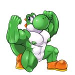  anthro crouching flexing flexing_bicep flexing_both_biceps hi_res humanoid kyngs male male/male mario_bros nintendo nipples pecs scalie solo thick_thighs video_games yoshi yoshi_(character) 