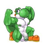  anthro crouching flaccid flexing flexing_bicep flexing_both_biceps genitals hi_res humanoid kyngs male male/male mario_bros muscular muscular_male nintendo nipples nude pecs penis scalie solo thick_thighs video_games yoshi yoshi_(character) 