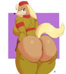  absurd_res anthro anus big_butt breasts brown_body butt canid canine canis clothing coffee_demon cuphead_(game) domestic_dog female fur hi_res huge_butt mammal pilot_saluki_(cuphead) solo topwear video_games yellow_body yellow_fur 