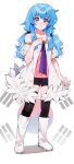  absurdres beyblade beyblade:_burst black_legwear blue_hair boots character_name dress foliage full_body gem highres jewelry korea nishiro_nya non-web_source pink_shirt purple_eyes ribbon shirt solo twintails white_background white_dress 