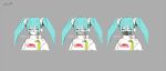  1girl aqua_eyes aqua_hair bangs black_mask copyright_name covered_mouth cropped_torso goodsmile_racing grey_background grey_mask hair_between_eyes hatsune_miku jacket limited_palette mask mouth_mask multiple_views neco official_art racing_miku racing_miku_(2022) second-party_source sidelocks smiley_face twintails upper_body variations vocaloid white_jacket white_mask 