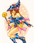  1girl bare_shoulders blush_stickers boots breasts brown_eyes brown_hair cleavage cosplay dark_magician_girl dark_magician_girl_(cosplay) hair_between_eyes hat heart kawai_shizuka large_breasts long_hair looking_at_viewer sakana_(ousamandnd) shadow solo very_long_hair wand wizard_hat yu-gi-oh! yu-gi-oh!_duel_monsters 