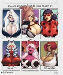  6+girls alternate_breast_size areola_slip baiken biting black_bodysuit black_cat_(marvel) black_lips bodysuit breast_hold breast_lift breasts bursting_breasts character_name choker cleavage closed_eyes collared_shirt colored_sclera colored_skin covered_nipples crossover dark-skinned_female dark_areolae dark_skin devilhs domino_mask english_commentary eyepatch eyeshadow facial_tattoo felicia_hardy giovanna_(guilty_gear) guilty_gear guilty_gear_strive hair_over_one_eye hazbin_hotel heart heart_tattoo helluva_boss highres huge_breasts ladybug_(character) leaning_forward licking_lips lip_biting lips low_twintails makeup marinette_dupain-cheng marvel mask meme miraculous_ladybug multiple_crossover multiple_girls naughty_face nose one-eyed out_of_frame partially_unbuttoned pink_hair pink_horns pink_skin ponytail print_shirt purple_hair purple_lips red_bodysuit red_hair red_skin scar scar_on_face shaak_ti shirt short_twintails six_fanarts_challenge spider-man_(series) star_wars star_wars:_the_clone_wars strapless superhero tattoo togruta tongue tongue_out tube_top twintails upper_body verosika_mayday white_hair yellow_sclera 