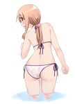  1girl ass bikini katatsuka_kouji matsumoto_yoriko orange_eyes orange_hair ponytail scrunchie side-tie_bikini solo swimsuit wading water wet wet_clothes white_background yuyushiki 