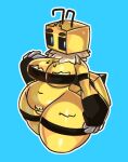  absurd_res antennae_(anatomy) anthro armwear arthropod arthropod_abdomen bee bee_(minecraft) big_breasts black_armwear black_clothing black_sclera blue_background blue_eyes breasts cleavage clothed clothing crotch_tuft eyebrows female fur fur_collar head_tuft hi_res hymenopteran insect microsoft minecraft mojang navel simple_background sketchylimesliv slightly_chubby solo thick_eyebrows thick_thighs tuft under_boob video_games white_body white_fur wide_hips xbox_game_studios yellow_body 