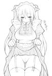  animal_ears apron blush breasts cat_ears censored copyright_request garter_belt greyscale large_breasts maid monochrome mosaic_censoring mutsutake no_panties pussy sketch skirt skirt_lift solo thighhighs wide_hips 