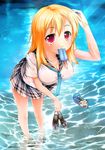  blonde_hair food ice_cream long_hair misaki_takahiro original school_uniform serafuku skirt solo water 