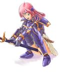  armor artist_request crotch_rub final_fantasy final_fantasy_v green_eyes knight lenna_charlotte_tycoon long_hair masturbation pink_hair solo sword thighhighs weapon 