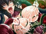  ahegao armpits arms_up bangs black_hair blush bodysuit breast_pump breast_sucking breasts breasts_outside clothed_sex dutch_angle empty_eyes fucked_silly game_cg green_eyes huge_breasts igawa_asagi kagami_hirotaka lactation long_hair milking_machine ninja nipples no_bra open_clothes open_mouth pain puffy_nipples rape restrained saliva scared slime solo sweat taimanin_(series) taimanin_asagi tentacles tongue torn_clothes upper_body 