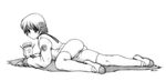  98-tan ass bob_cut bottomless full_body greyscale harumachi_nagaaki legs monochrome no_panties os-tan pussy short_hair solo thighhighs 