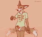  2022 anthro balls biped bottomless bottomless_anthro bottomless_male brown_body brown_eyes brown_fur canid canine canis cantio_(lawyerdog) clothed clothing coyote digital_media_(artwork) erection fur genitals gloves_(marking) humanoid_genitalia humanoid_penis lawyerdog male mammal markings multicolored_body multicolored_fur orange_background penis simple_background smile solo tail_motion tailwag white_body white_fur 