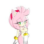  accessory amy_rose anthro blush blush_lines bodily_fluids bracelet breasts clothing covering covering_self curvy_figure eulipotyphlan eyelashes female fixink fur gloves green_eyes handwear head_tuft headband hedgehog jewelry lidded_eyes looking_at_viewer mammal mostly_nude nipples nude pink_body pink_fur sega shy solo sonic_the_hedgehog_(series) sweat tuft 