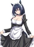  1girl alternate_costume animal_ears black_hair black_skirt blue_eyes breasts choker cleavage closed_mouth collarbone eishin_flash_(umamusume) enmaided frilled_choker frills garukichi highres horse_ears horse_girl horse_tail large_breasts maid maid_headdress short_hair simple_background skirt smile solo tail umamusume white_background 