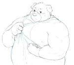  2022 anthro belly big_belly blush canid canine canis clothing domestic_dog hi_res humanoid_hands kemono male mammal momo_92698 moobs nipples overweight overweight_male shirt simple_background sketch solo topwear 