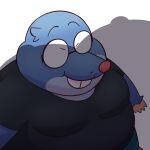  2022 anthro belly big_belly blue_body clothing dylan_(the_human_heart) eulipotyphlan eyes_closed eyewear glasses leonthelionel male mammal mole_(animal) overweight overweight_male shirt solo_focus the_human_heart_(game) topwear 