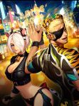  1boy 1girl angel_(kof) animal_ears animal_print bra breasts chaps chinese_zodiac cropped_jacket eyepatch fingerless_gloves gloves hair_over_one_eye jacket large_breasts leather leather_jacket official_art ramon_(kof) snk strapless strapless_bra the_king_of_fighters the_king_of_fighters_all-stars the_king_of_fighters_xiv tiger_ears tiger_print toned underwear white_hair year_of_the_ox year_of_the_tiger 