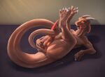  absurd_res anal anal_masturbation anthro anus balls big_balls big_penis big_tail bodily_fluids claws cute_fangs darekunslaad drake_(disambiguation) erection floppy_ears gaping gaping_anus genitals happy hi_res horn knot leaking lizard lying male masturbation on_back paws penis presenting presenting_anus reptile saliva saliva_string scalie solo tail_fetish tail_play tongue tongue_out 