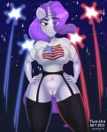  2022 4th_of_july absurd_res anthro anthrofied blue_eyes bottomless breasts clothed clothing digital_media_(artwork) equid equine eyelashes female fireworks friendship_is_magic genitals hair hasbro hi_res horn humanoid_hands looking_at_viewer mammal my_little_pony navel purple_hair purple_tail pussy rarity_(mlp) solo topwear twa1kaart unicorn unicorn_horn united_states_of_america white_body wide_hips 
