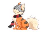  aishasoup ambiguous_gender armor black_nose feral fur growlithe headgear helmet inner_ear_fluff knight_helmet nintendo orange_body orange_fur paws pok&eacute;mon pok&eacute;mon_(species) scarf simple_background sitting solo tan_body tan_fur tanashi tuft video_games white_background 