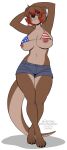  2022 alpha_channel anthro areola big_breasts breasts clothed clothing digital_media_(artwork) digitigrade eyewear female glasses hi_res kittydee lutrine mammal mustelid navel nipples simple_background smile solo transparent_background 