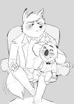  anthro arctic_wolf bow_tie buster_moon canid canine canis chair clothed clothing duo fully_clothed furniture hi_res illumination_entertainment jimmy_crystal koala male male/male mammal marsupial sing_(movie) sitting suit vombatiform wokky wolf 