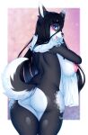  anthro areola big_breasts blush bodily_fluids breasts butt canid canine canis female fur hair hi_res looking_at_viewer mammal mokochii nipples nude solo 