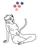  1:1 absurd_res anthro breasts cat_ears_(disambiguation) cat_tail domestic_cat felid feline felis genitals herm hi_res humanoid intersex line_art mammal medium_breasts mei_day penis sitting small_penis solo solo_focus 