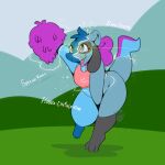  2022 absurd_res anthro blue_body cheerleader dez_(ashura43) digital_media_(artwork) english_text female grey_body hi_res maynara mind_control nintendo on_one_leg outside pok&eacute;mon pok&eacute;mon_(species) pom_poms riolu scalie smile solo species_transformation standing text transformation video_games 