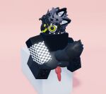  anthro balls block collar fluffy fluffy_tail genitals girly hand_on_butt hybrid knot male male/male photo_shoot roblox solo spiked_collar spikes 