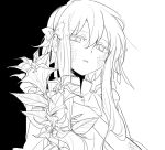  1girl aaniko bangs bow bow_hairband flower greyscale hair_bow hairband holding holding_flower kagerou_project kozakura_marry looking_at_viewer monochrome parted_lips scales short_hair_with_long_locks sidelocks slit_pupils solo upper_body 