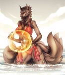  2022 5_fingers anthro bikini black_body black_fur breasts canid canine canis claws clothed clothing day detailed_background digital_media_(artwork) domestic_dog female fingers fur hi_res kristianapuff looking_at_viewer mammal outside sky smile swimwear yellow_eyes 