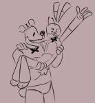  2021 animatronic anthro bow_tie buckteeth carrying clothing duo five_nights_at_freddy&#039;s five_nights_at_freddy&#039;s_4 fredbear_(fnaf) gesture hat headgear headwear holding_partner lagomorph leporid looking_at_another looking_at_viewer machine male male/male mammal open_mouth pawpads rabbit robot scottgames scut_tail short_tail size_difference sketch skkortysoup smile spring_bonnie_(fnaf) teeth ursid video_games wave waving 