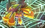  animal_focus bug commentary_request electricity galvantula kaosu_(kaosu0905) no_humans pokemon pokemon_(creature) signature silk solo spider spider_web yellow_fur 