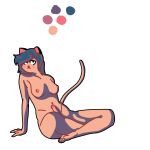  absurd_res anthro blue_hair breasts cat_ears_(disambiguation) cat_tail domestic_cat felid feline felis genitals hair herm hi_res humanoid intersex mammal medium_breasts mei_day penis sitting small_penis solo solo_focus 