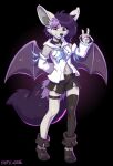  2022 anthro breasts canid canine clothed clothing digital_media_(artwork) eyebrows eyelashes female hair hi_res hybrid kaitycuddle mammal membrane_(anatomy) membranous_wings navel purple_hair smile solo wings 