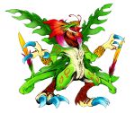  anthro bandai_namco claws digimon dragon duo elemental_creature flora_fauna flower green_body green_scales hi_res kazu_kajito leaf monster pistil plant roaring scales solo standing toropiamon 