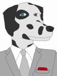  anthro canid canine canis clothing dalmatian domestic_dog fur hankerchief heterochromia hi_res looking_at_viewer male mammal necktie portrait solo spots spotted_body spotted_fur suit three-quarter_portrait white_body white_fur 