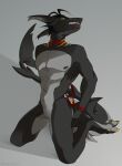  2022 anthro black_hair digital_media_(artwork) featureless_crotch fish hair hi_res kneeling kodashi male marine nude shark teeth 