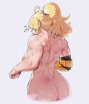  1girl back blonde_hair breasts hentaly highres large_breasts long_hair mechanical_arms muscular muscular_female nude ponytail prosthesis prosthetic_arm rwby single_mechanical_arm solo sweat yang_xiao_long 