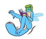  3_toes accessory alpha_channel anthro arthropod blue_body blue_skin book breasts buzz_(neopets) fan_character featureless_crotch feet female genitals green_hair green_sclera hair hair_accessory hairclip hi_res jumpstart_games lendri_mujina neopet_(species) neopets nipples no_pupils nude pussy reading royalgirl_buzz simple_background solo sunihu_kilroy tail_genitals tail_pussy toes transparent_background unusual_anatomy unusual_tail video_games wand 