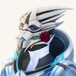  aiws alien armor blue_eyes blue_tongue bodypaint bust_portrait face_paint flower flower_in_mouth hi_res male mass_effect open_mouth plant portrait rose_(flower) rose_in_mouth solo teeth thedax_(character) tongue tongue_out turian video_games 